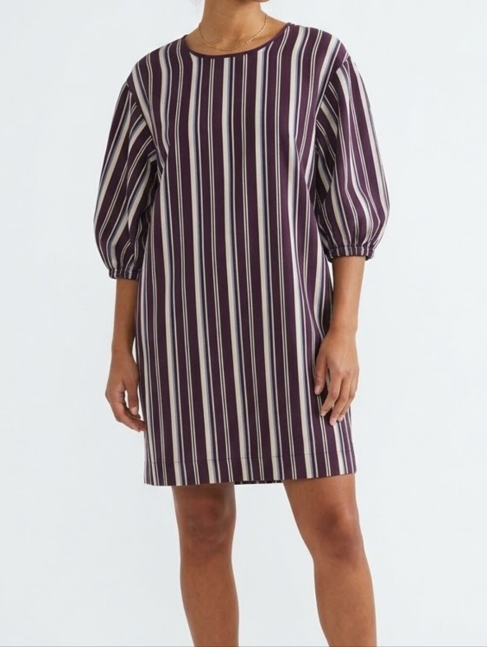 Alysi Women's Striped Puff Sleeve Midi Dress Size 8 Fall Gorpcore Boho Casual